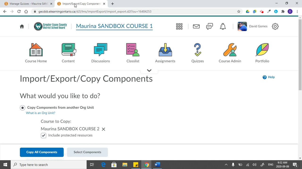 Copying Select Components from One Course to Another in Brightspace