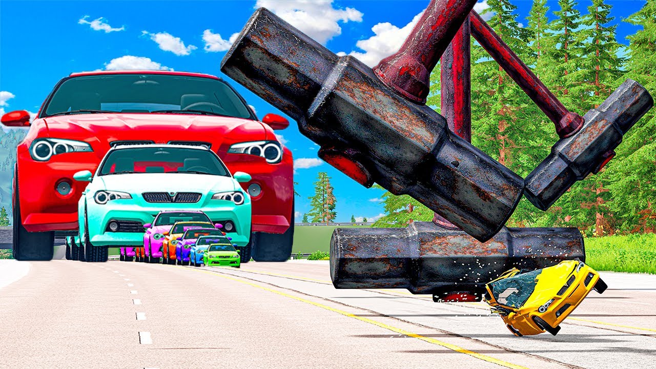 Small & Giant Car vs Big Hammers in BeamNG.Drive