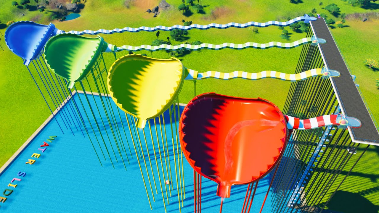Short to Long Snake Water Sildes with Trap Flumes Planet Coaster 2