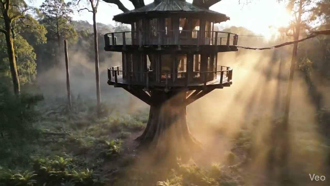 Mystical Treehouse Drone View 🌿 | Foggy Morning Cinematic Forest Shot