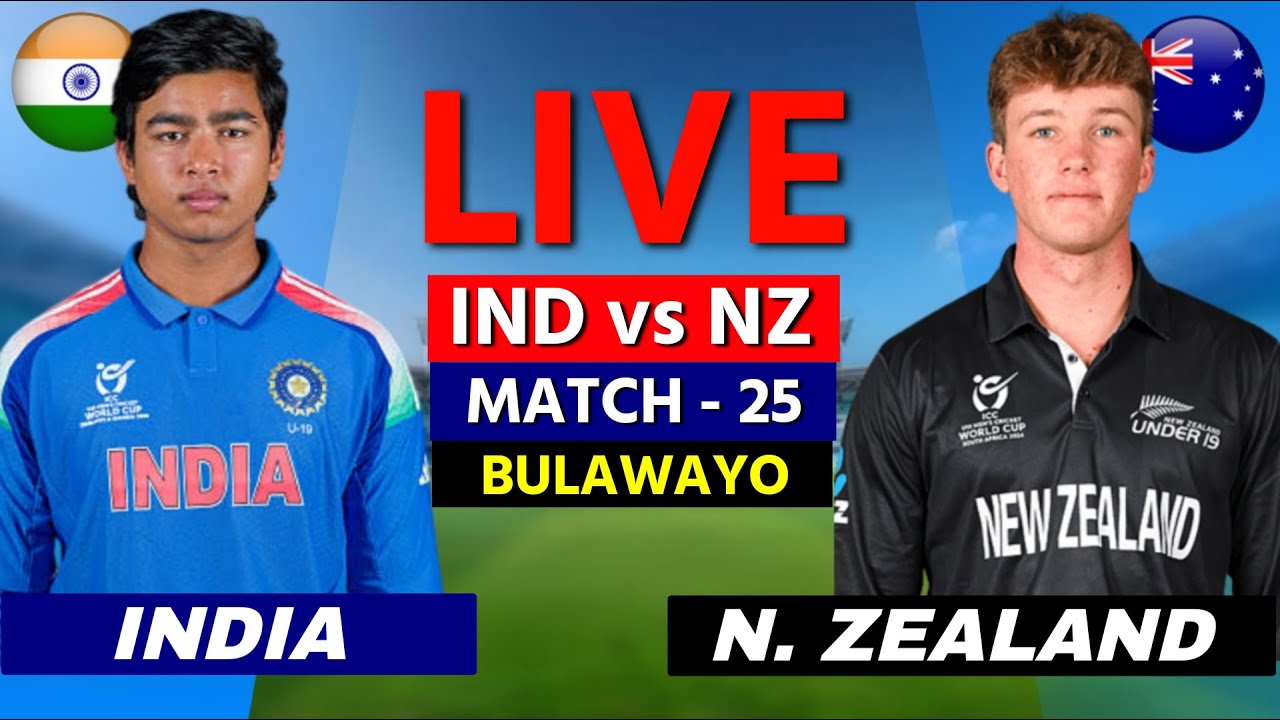 🔴 IND U-19 vs NZ U-19, 24th ODI, U19 World Cup 2026, Live Cricket Score & Commentary, NZ 23 OV