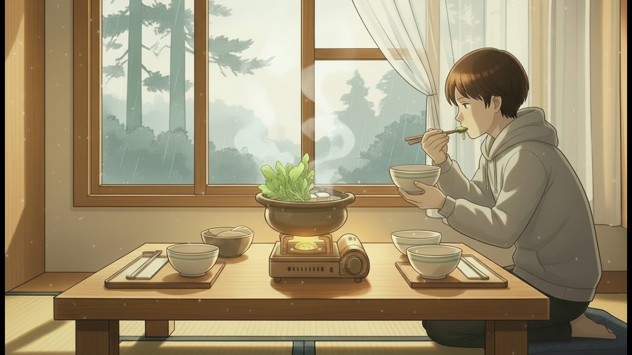 Cozy Rainy Day in a Treehouse 🌧️ Cooking Miso Hot Pot & Warm Rice | Ghibli-Style ASMR