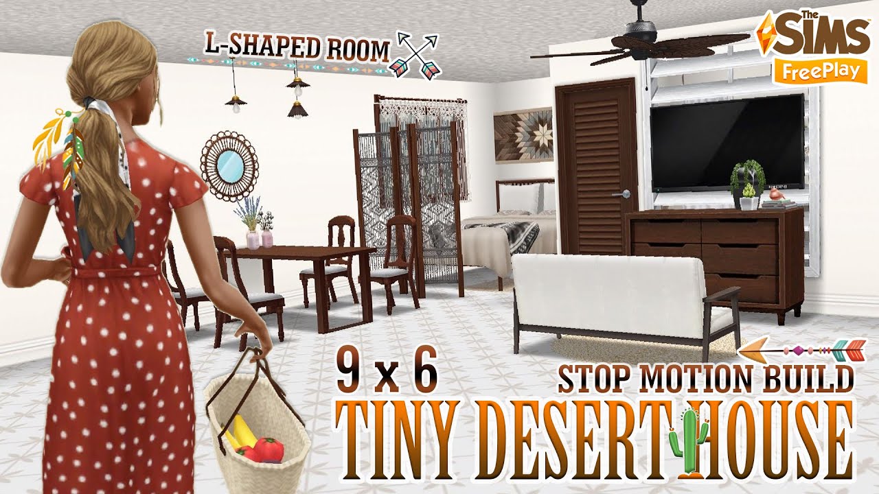 Sims Freeplay | Tiny Desert House 9x6 | L-Shaped Room | Stop Motion Build