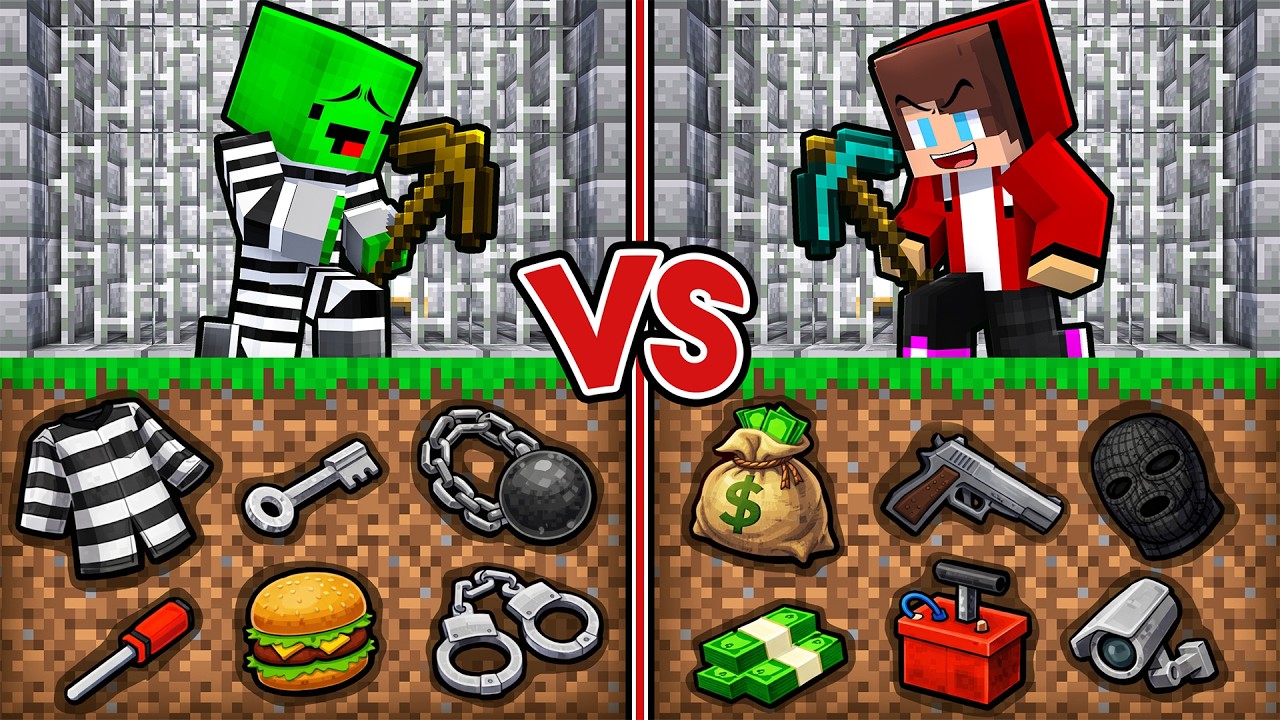 JJ vs Mikey Mining Criminal ITEMS to Escape the Jail in Minecraft! (Maizen)