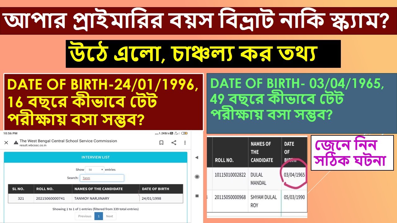 WB Upper Primary Merit list scam, Date of Birth 1998,1965,Anko Chorcha,
