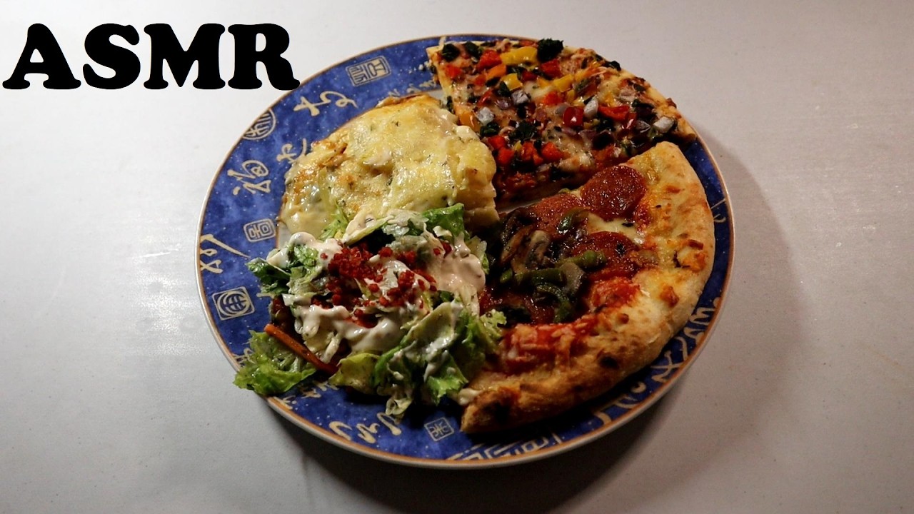VEGGIE & DELUXE PIZZA, SCALLOPED POTATOES, SALAD & 7UP ZERO SUGAR ASMR MUKBANG