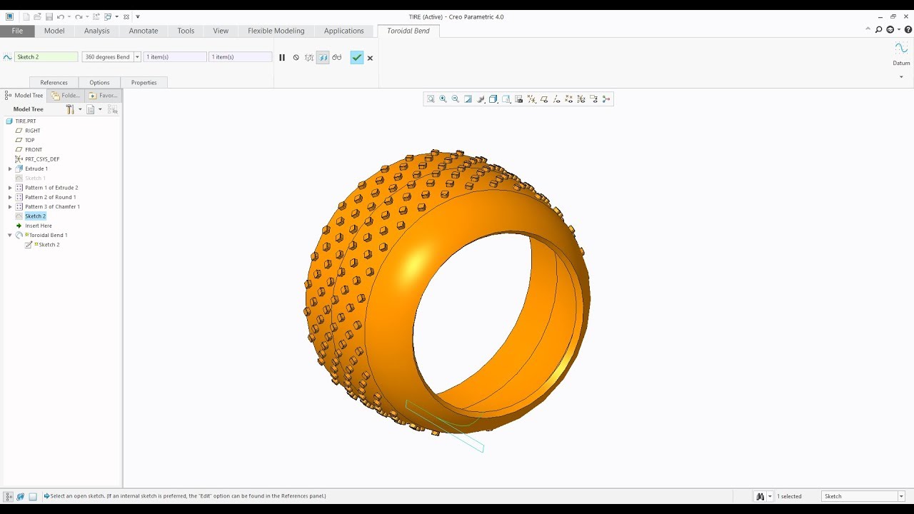 PTC Creo 4.0 tutorial: Toroidal Bend