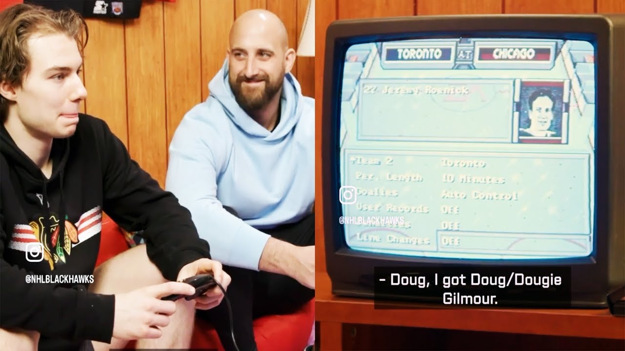 Chicago Blackhawks Players Play NHL 94 on Sega Genesis (FULL CLIP) ft. Connor Bedard & Nick Foligno