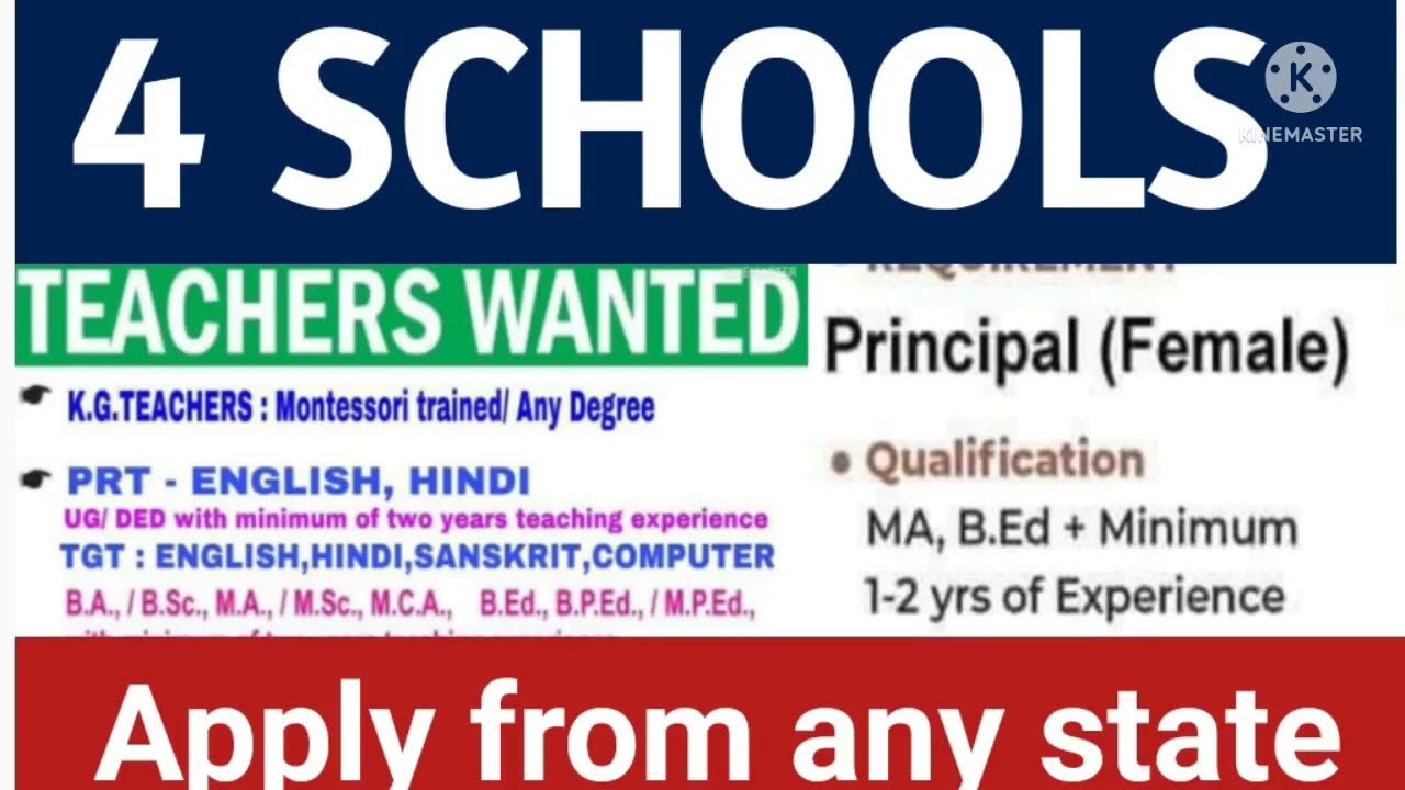 4 School vacancies 2022 I Principal & teachers all subjects I Apply from any state.