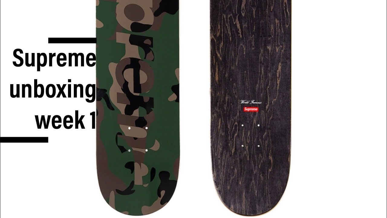 Supreme week 1 fw20 unboxing / woodland camo skate deck 🤯 + futura logo Tee