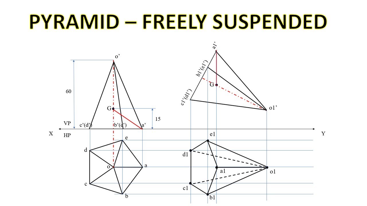 Pentagonal Pyramid Freely Suspended | Projection of Solids | Engineering Graphics | EG | Tamil