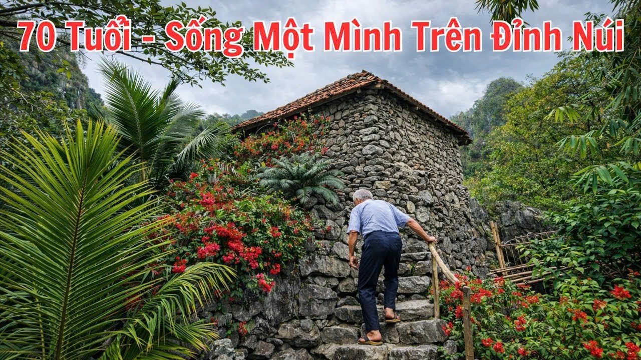 Cuộc sống bình yên của ông cụ 70 tuổi trên đỉnh núi đá.