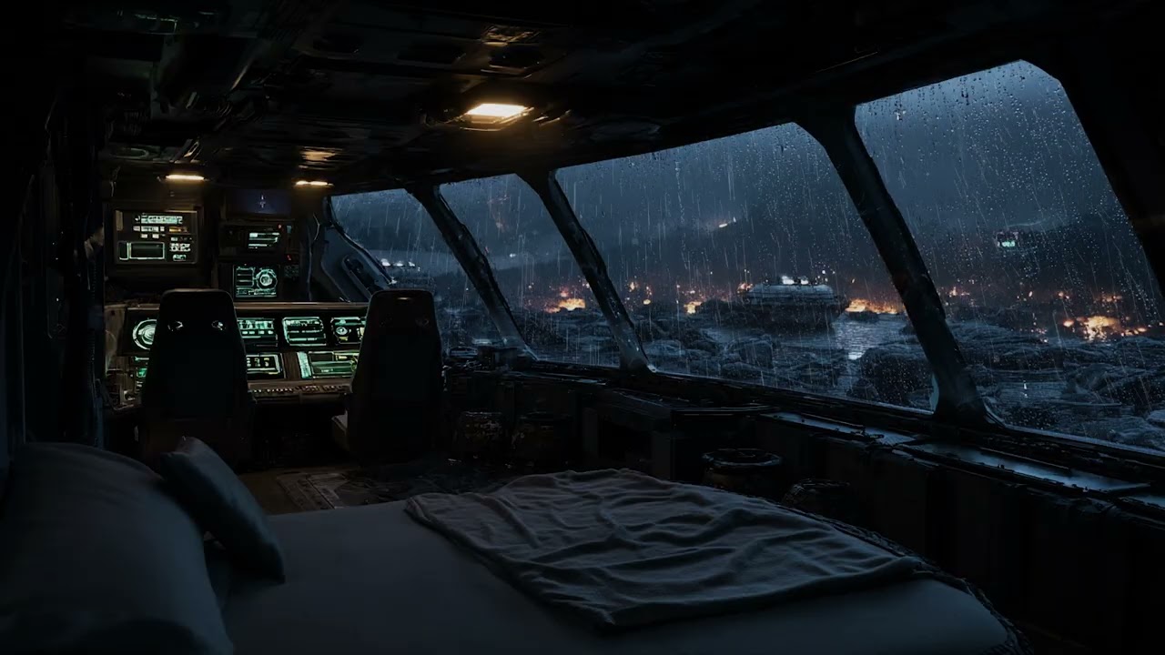Cinematic Stormy Rain & Thunder in a Post-Apocalyptic Ship Cabin for Deep Focus and Immersion