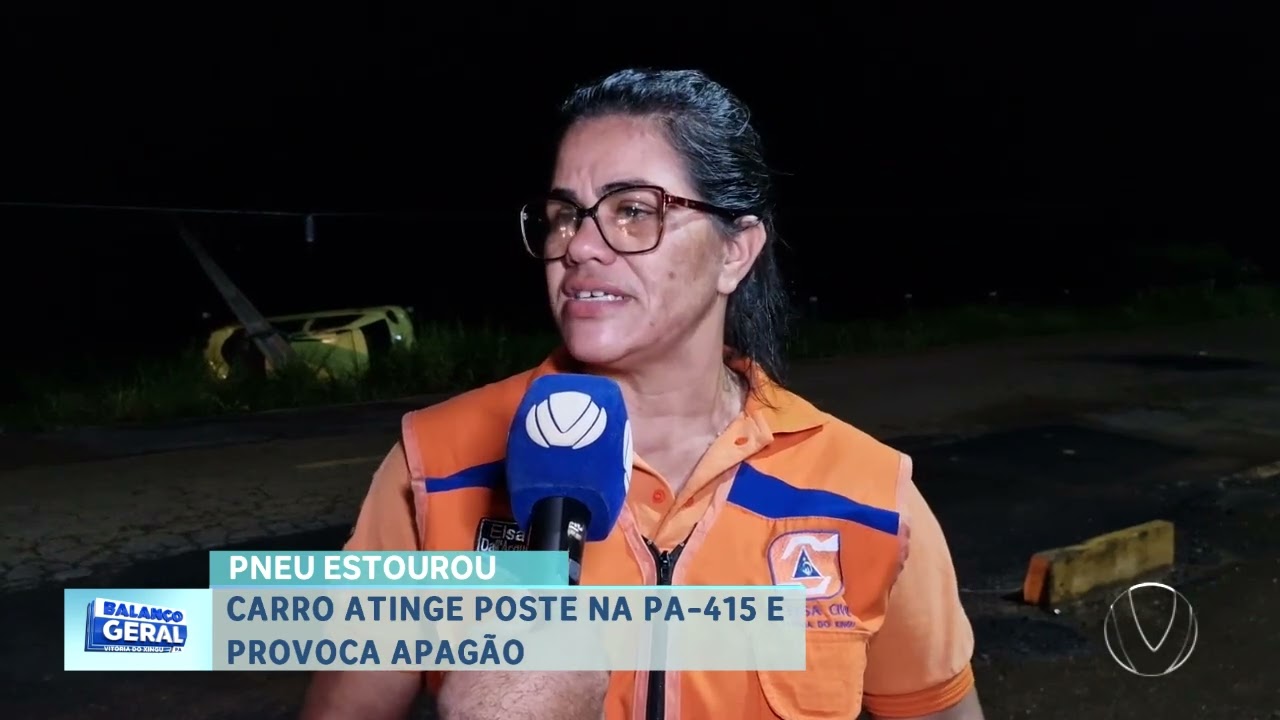 PNEU ESTOUROU: CARRO ATINGE POSTE NA PA 415 E PROVOCA APAGÃO