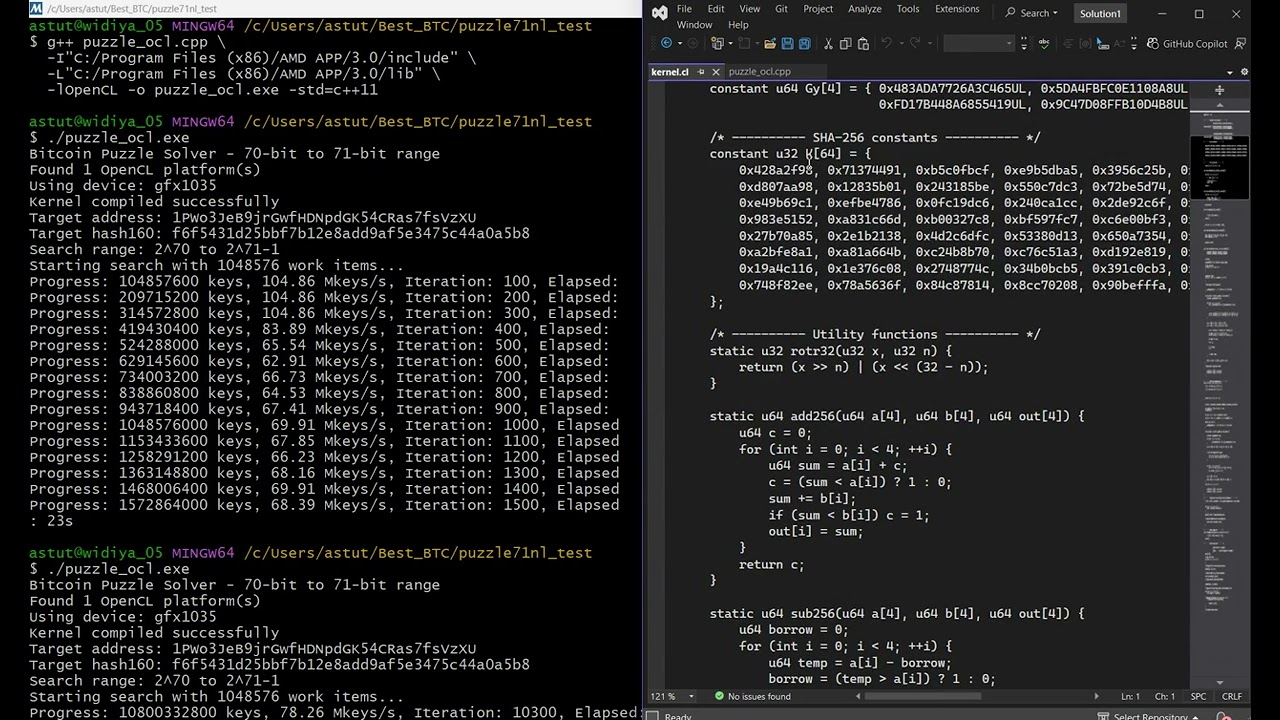 Bitcoin puzzle solver uses OpenCL kernel