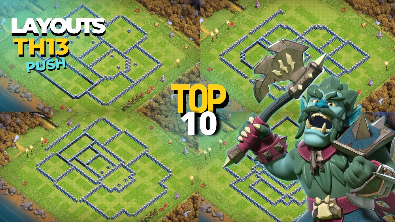 TOP 10 MELHORES LAYOUTS CV13 PUSH E FARM | LAYOUTS TH13 PUSH - CLASH OF CLANS!