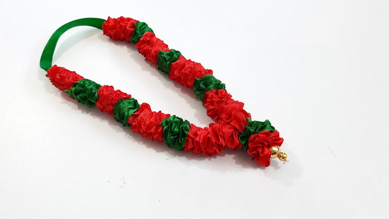 How to make Garland of God/भगवान जी की माला कैसे बनाए घर पर आसानी से/Satin Ribbon Garland/Garland