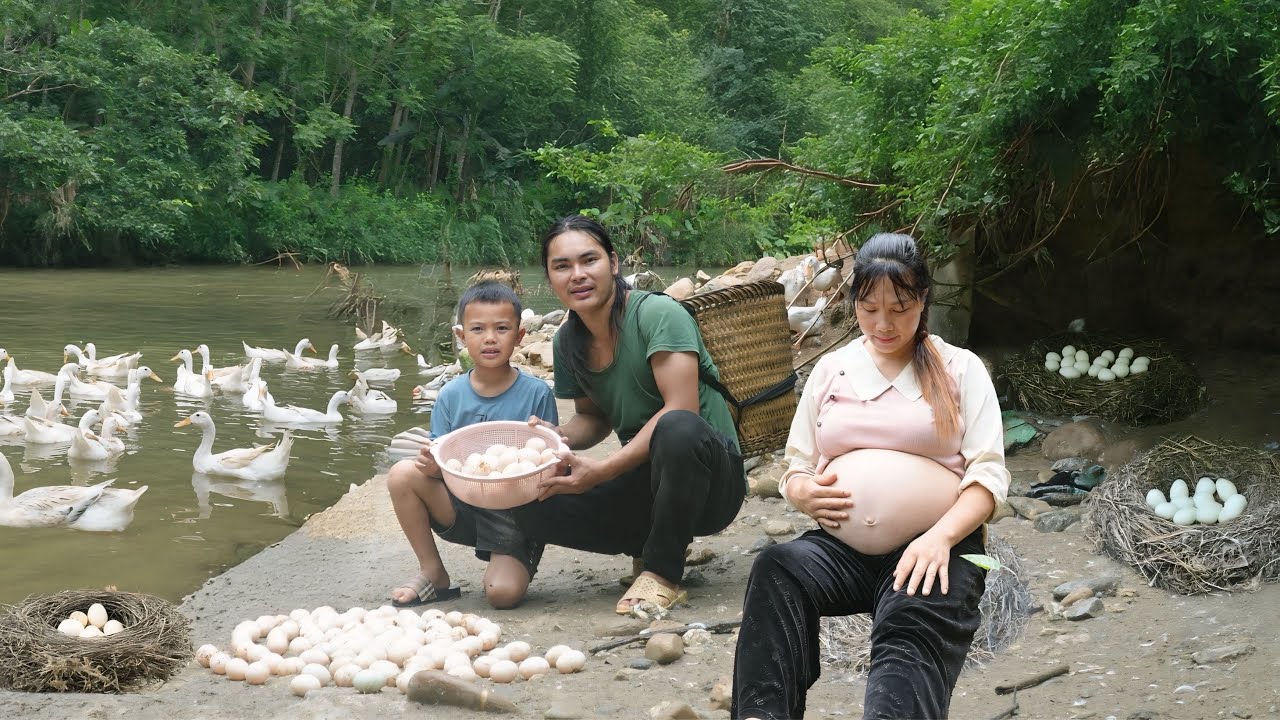 A day with my son: Harvesting duck eggs and going to the market, SURVIVAL ALONE