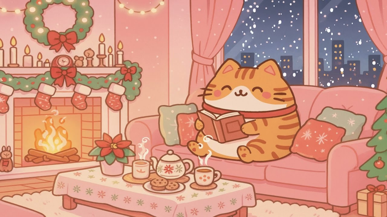 🎄  Cozy Music Reading a Book 📚 in Christmas at Night | Música para Leer, Concentrarse, Estudiar 🎧