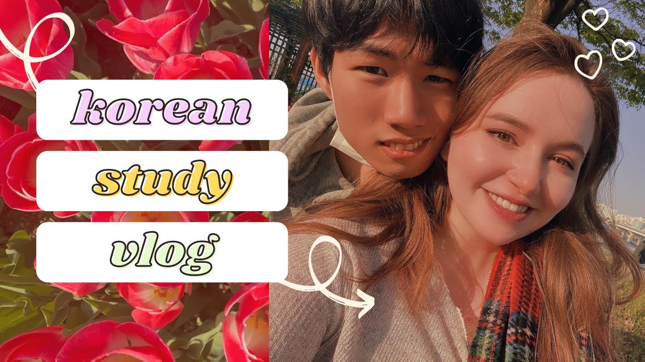 [AMWF/국제커플] korean boyfriend helps me study koreanㅣ home vlog  ♥