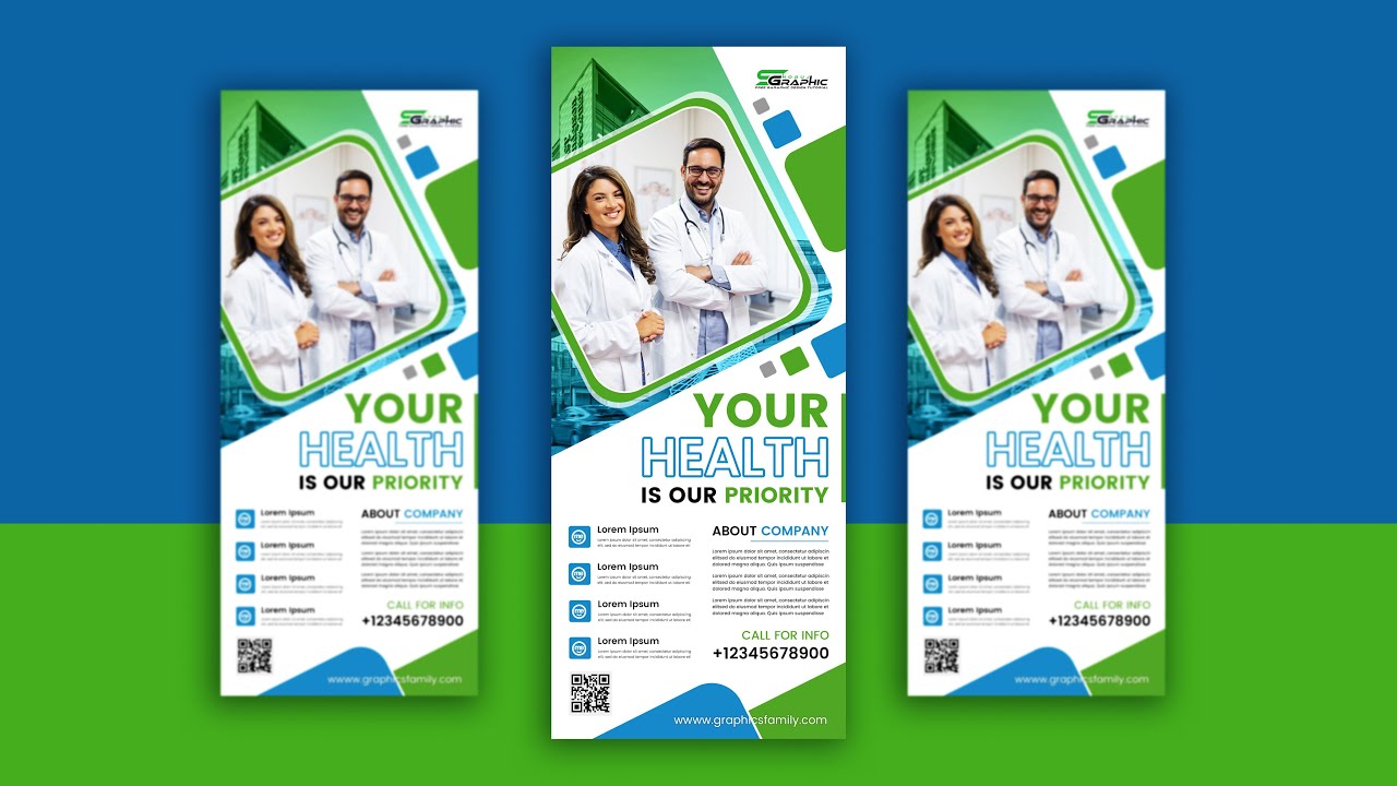 Photoshop Tutorial || Medical Roll Up Banner Design For Hospital
