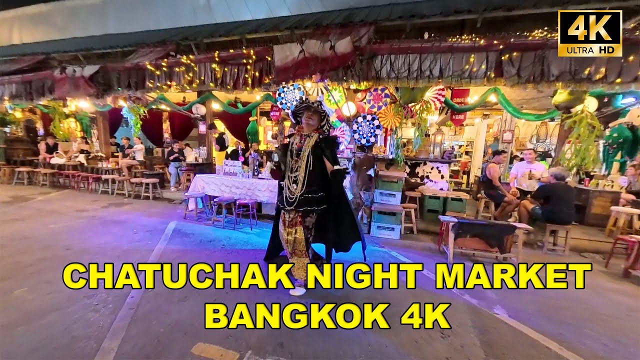 POV Night walk Chatuchak weekend market Bangkok 4K