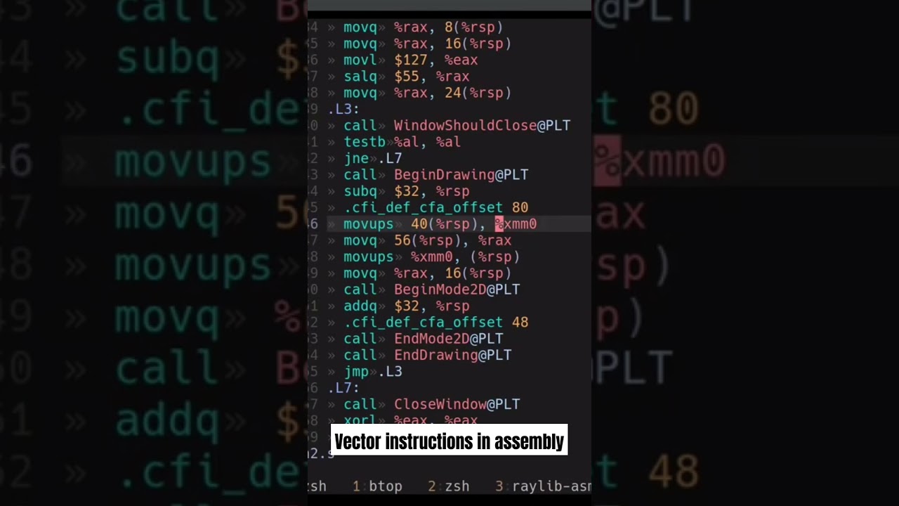 Vectors in assembly #viral #programming #asm #assembly #x64 #x86_64 #youtube #shorts #short #trends