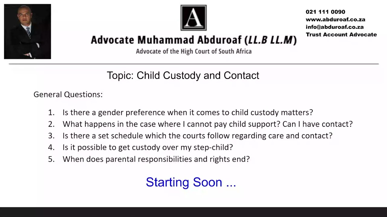 Child Maintenance and Child Custody - With Advocate Muhammad Abduroaf