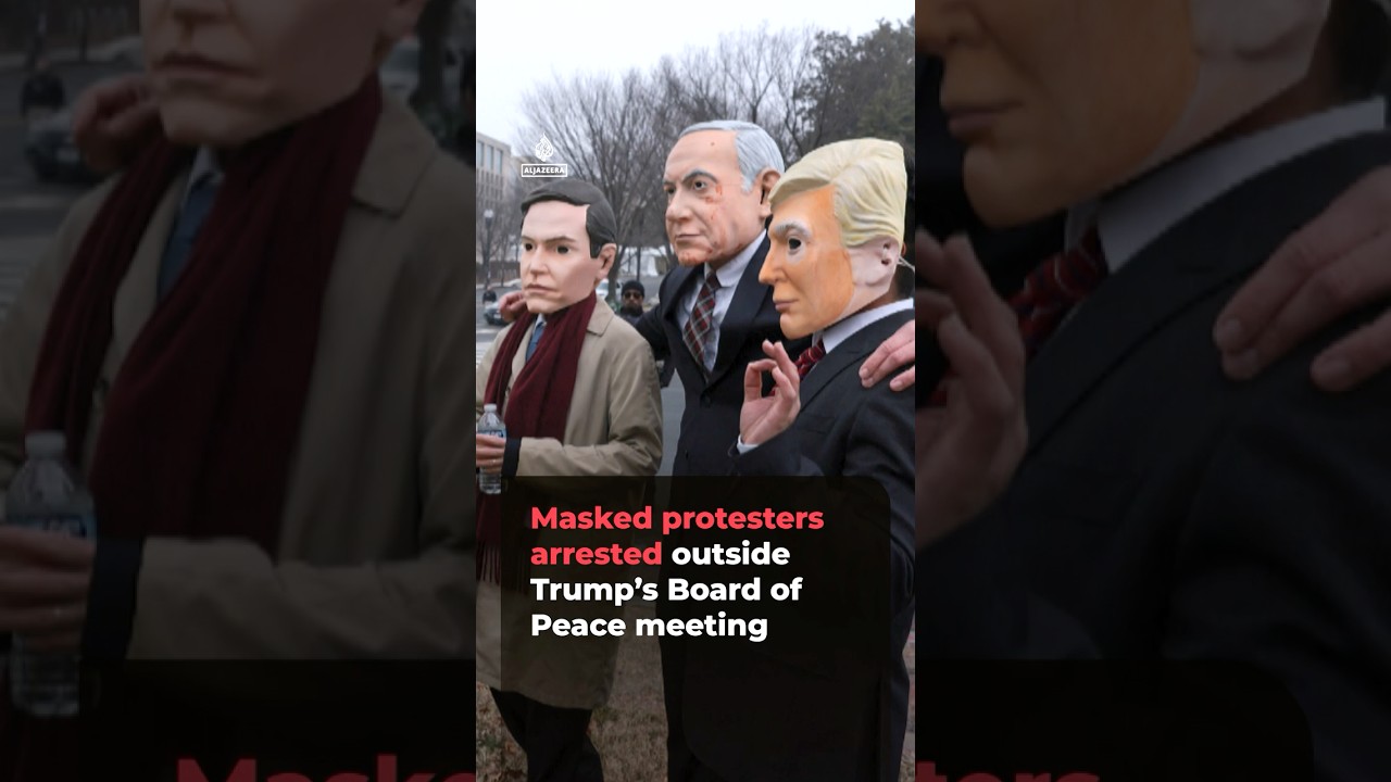 Masked protesters arrested outside Trump&rsquo;s Board of Peace meeting | #ajshorts
