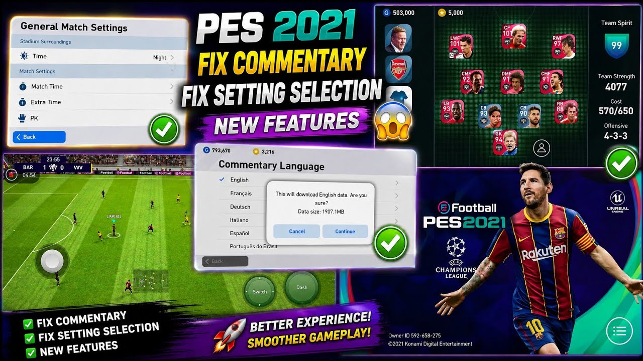 🔥 PES 2021 MOBILE UPDATE 2026 | FIX COMMENTARY + FIX SETTING SELECTION 😱 | NEW FEATURES!