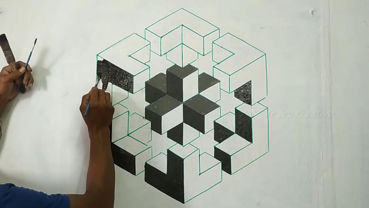 OPTICAL ILLUSION HEXAGON || 3D WALL PAINTING || MURAL DINDING EFFECT 3D