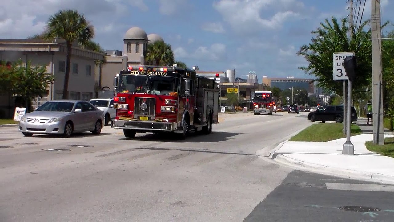 Orlando Fire Department Tower 1 Engine 1, Heavy Rescue 1, NEW EMS 1, Engine 101, Rescue 1 Responding