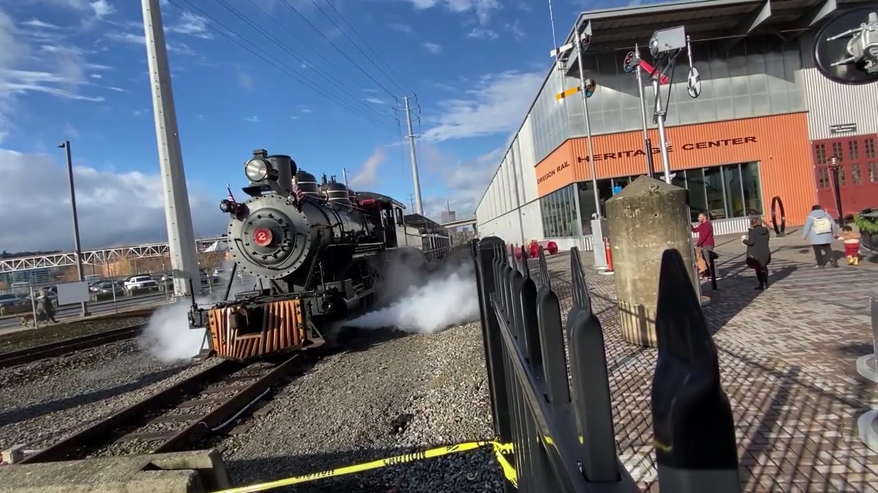 Oregon Rail Heritage Center's Holiday Steam Train Departing Station Polson Logging Co Engine #2