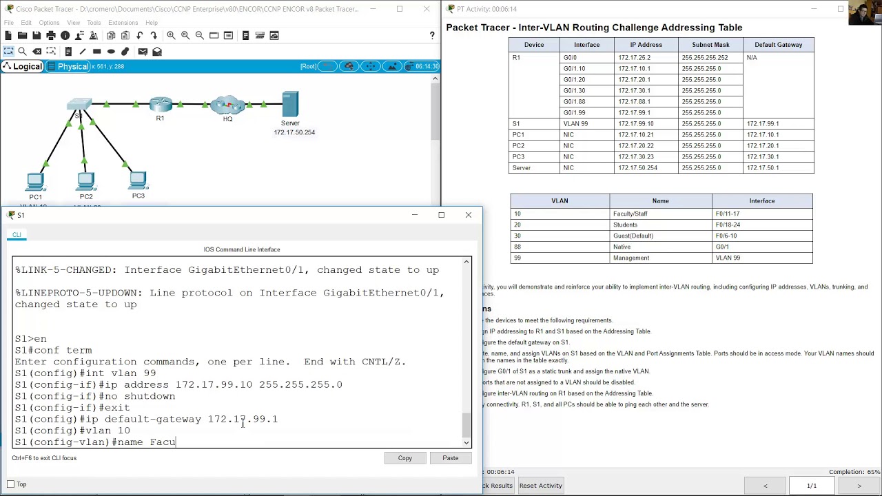 1.2.1 Packet Tracer - Inter-VLAN Routing Challenge