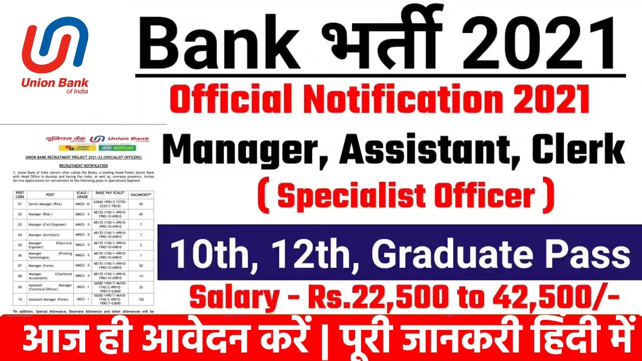 BANK VACANCY 2021, Union bank RECRUITMENT 2021 | New vacancy 2021, Sarkari Naukari