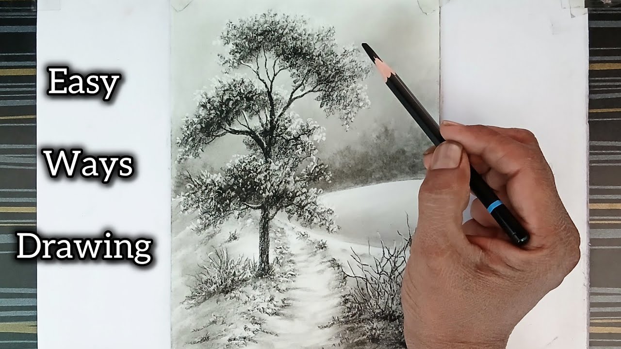 How to draw a tree on winter season place.