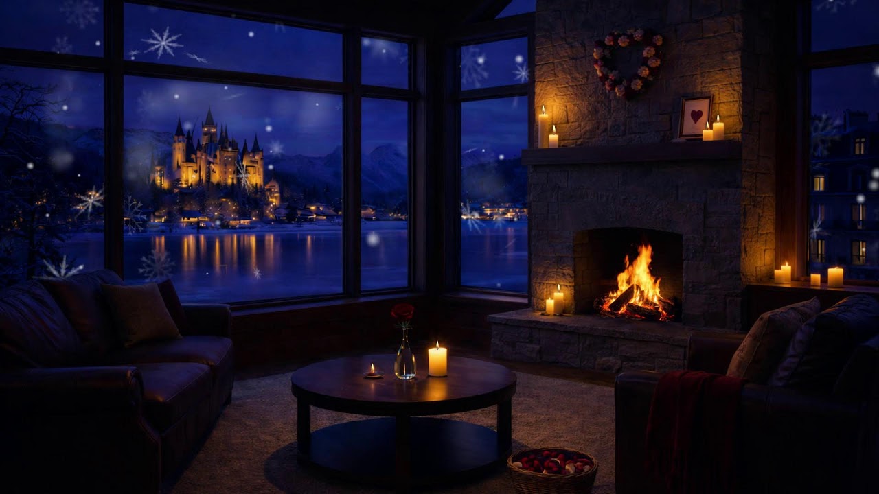 💖 Winter Castle Retreat (NO MID-ROLL ADS) – Warm Fireplace Jazz Ambience