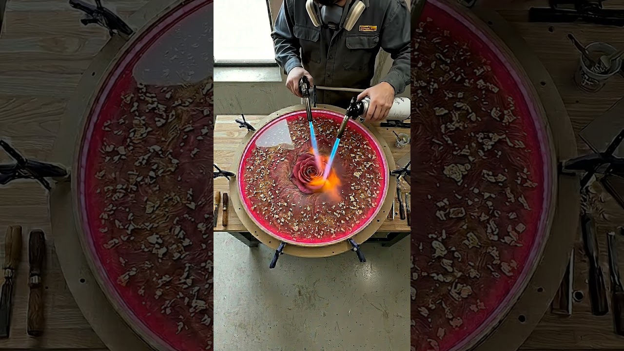 SATISFYING Glowing Rose Epoxy Table Pour! 🌹 DIY Resin Art