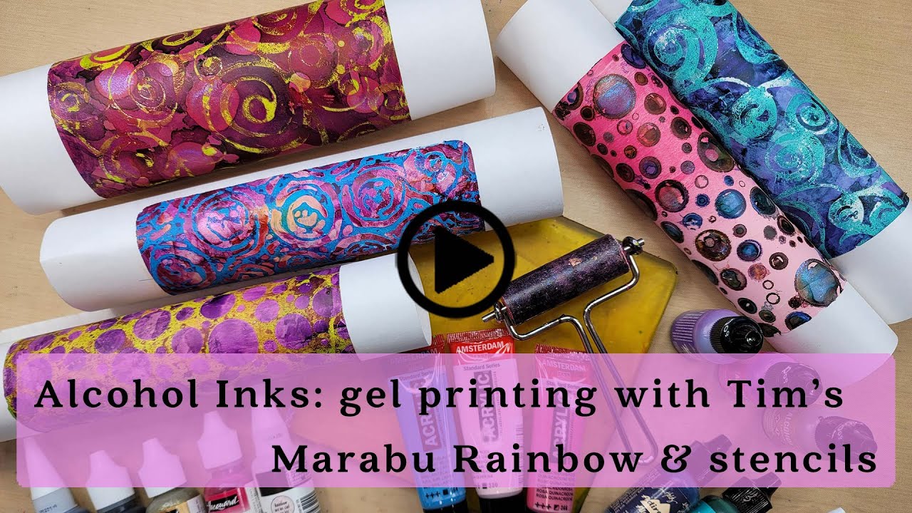 Alcohol Inks: Gel Printing With Marabu Rainbow, Other Colors & Stencils
