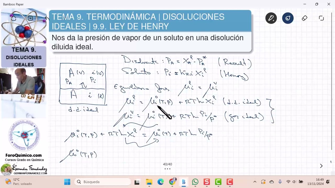 TEMA 9. TERMODINÁMICA | DISOLUCIONES IDEALES | 9.9. LEY DE HENRY