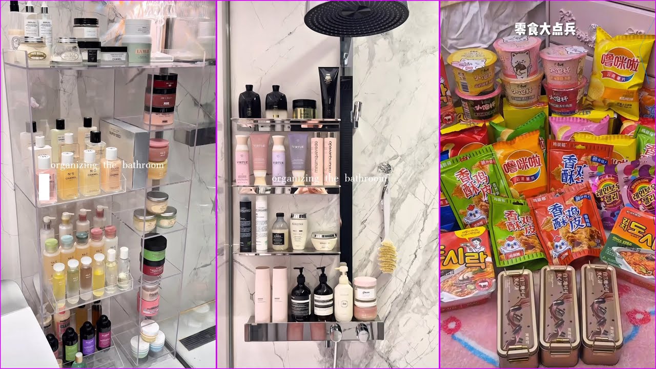 Organizing the Bathroom 🛁✨ | Lots of Snacks Restocking & Storing 🍫🎀