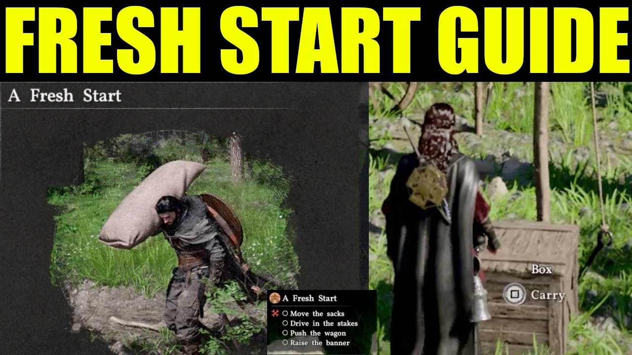 Crimson Desert - A fresh start quest guide | Push the wagon | Raise the banner | Move the sacks