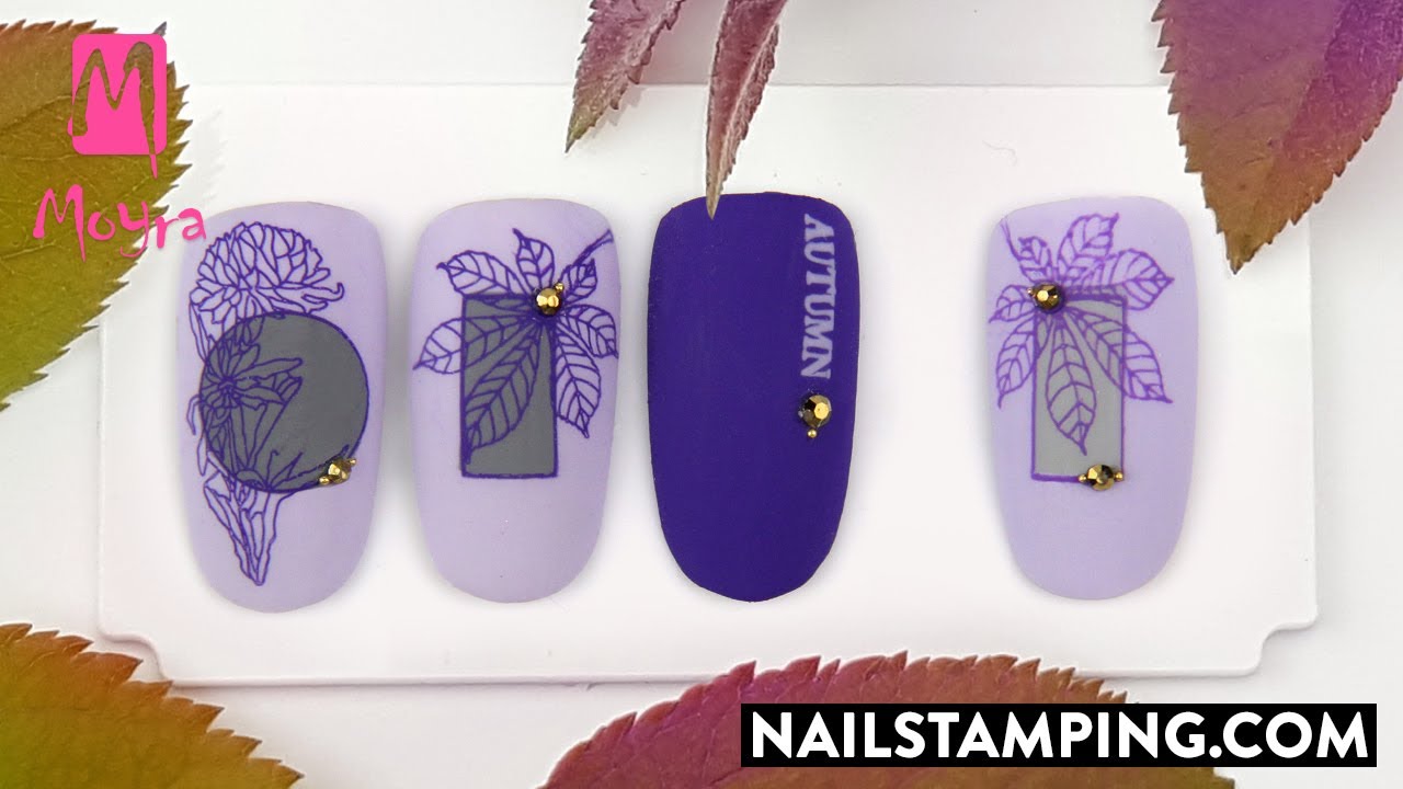 Autumn nail art with stamping and painting gel (nailstamping.com)