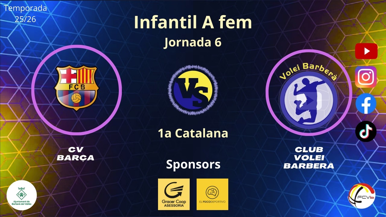 Cv Barça vs Cv Barberà,  Infantil A femení , J6 2a fase, 7/03/26, 1a Catalana, #Aymibarberà!!