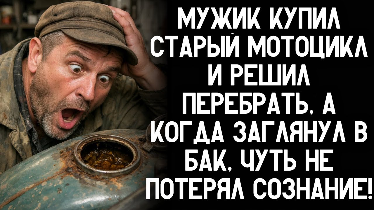 Мужик купил старый мотоцикл и решил перебрать, а когда заглянул в бак, чуть не потерял сознание!