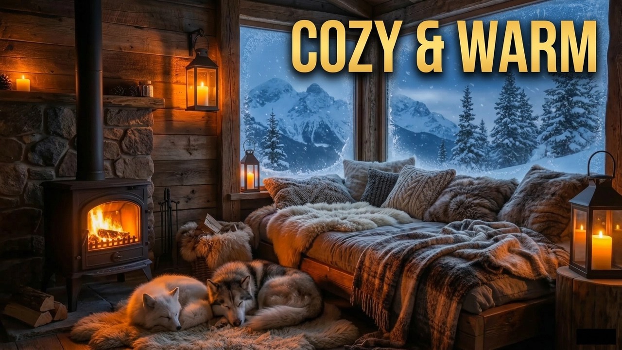 Arctic Treehouse Ambience ❄️🔥 | Soft Jazz, Snowfall & Warm Lanterns  | Relaxing for Sleep & Focus