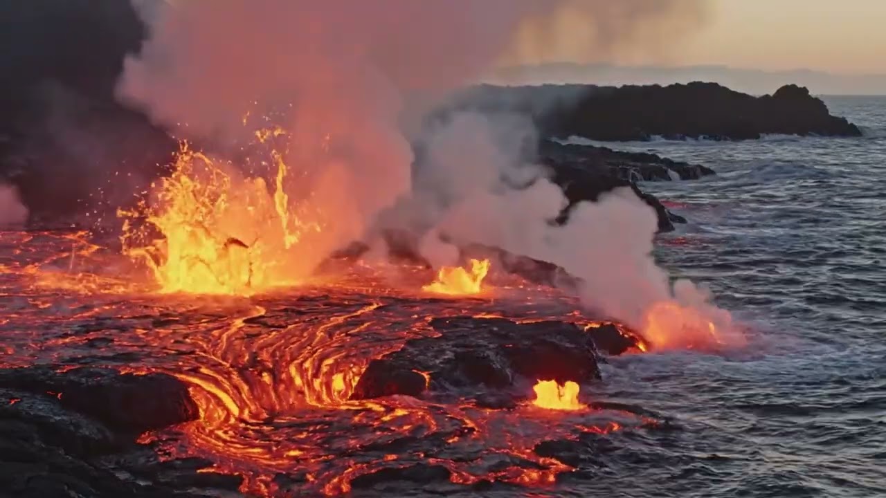 Boiling Ocean! Lava Flow Meets the Sea in Epic Clash