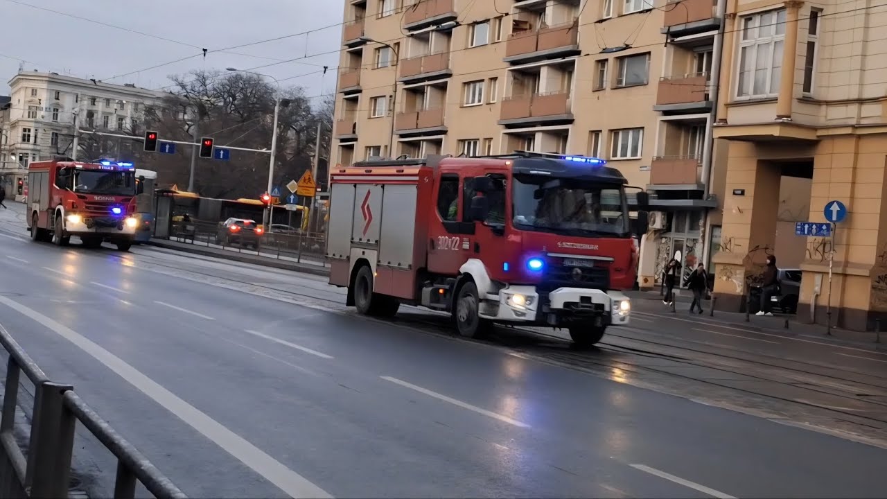 [Trąby] Przejazd Alarmowo sekcji gaśniczej w składzie 302[D]22 & 301[D]25 z JRG 1 Wrocław 