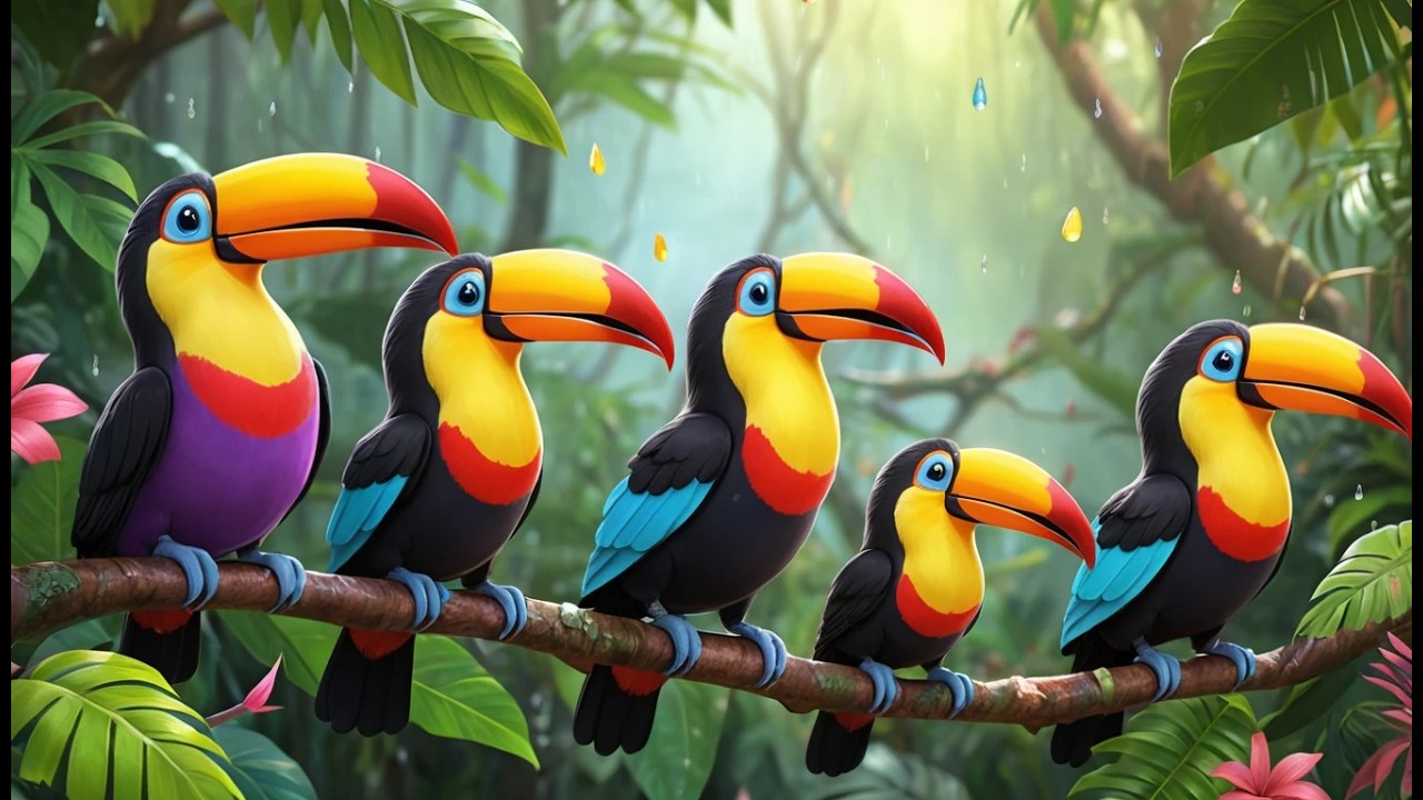 Fünf kleine Tukane singen im Regenwald | Dschungel-Lieder & Zählen für Kinder