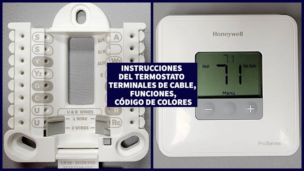 Instrucciones del termostato Honeywell, terminales de cable, funciones, código de colores.